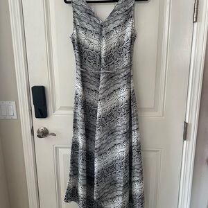 Emma & Michele Black and Gray Snake Print Midi Dress